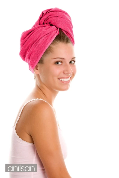 %100 Pamuk Fuşya Havlu Bone Saç Kurutma Bonesi Kafa Havlusu Duş Banyo Bonesi Islak Saç Kurulama Bone