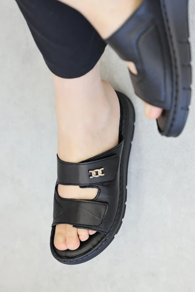 Hakiki Deri  Kadın Dolgu Topuk Terlik 621ZA1099 - Resim 6