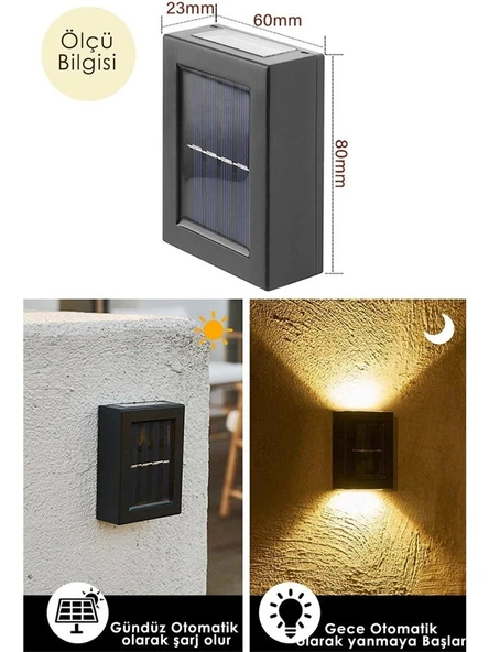 4 Adet Yeni Nesil Solar Çift Yönlü Duvar Lambası Güneş Enerjili Solar Aydınlatma Modern Dekorasyon - 4