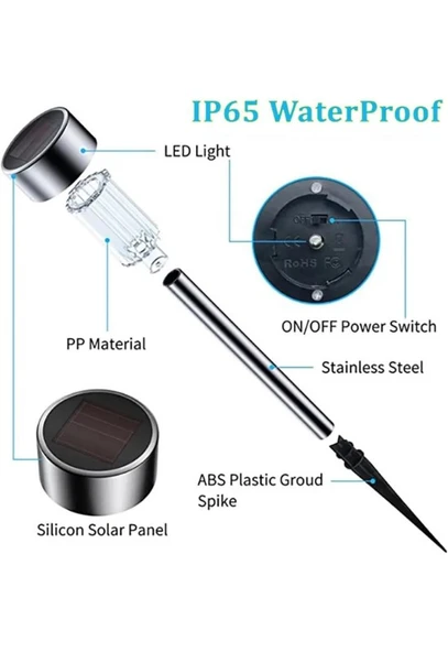 10'li Metal Gövdeli Beyaz Ledli Solar Güneş Enerjili Bahçe Lambası 30 cm Saplama - 4