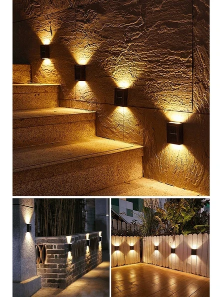 2 Adet Yeni Nesil Solar Çift Yönlü Duvar Lambası Güneş Enerjili Solar Aydınlatma Modern Dekorasyon A - 2