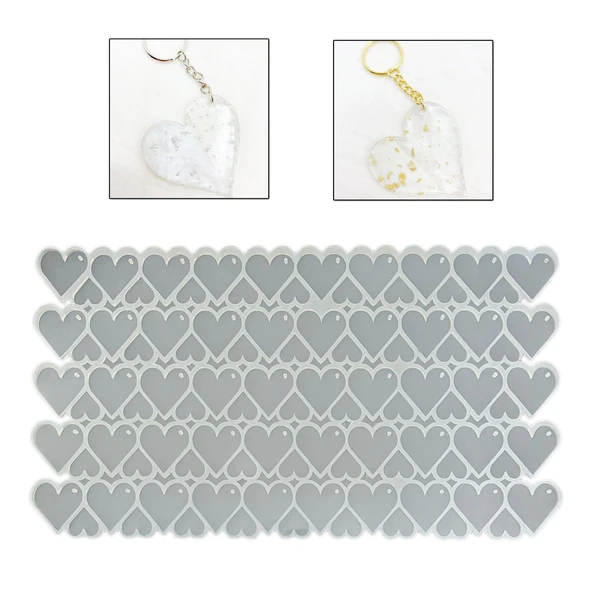 Epoksi Silikon Kalıp Çoklu Kalp Anahtarlık Kolye Kalıbı 50 Li ürün görseli 1