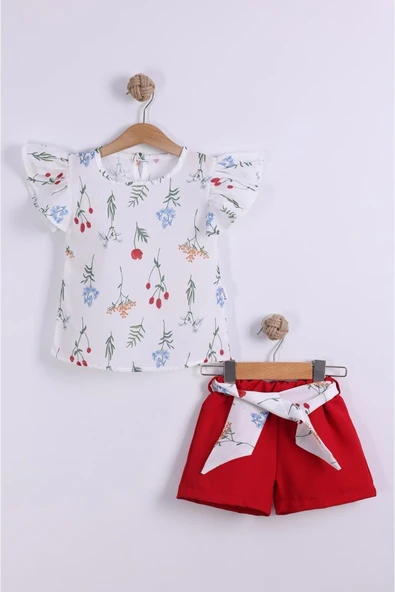 Kız Çocuk Çiçek Desenli Şortlu 2/5 Yaş Takım ürün görseli
