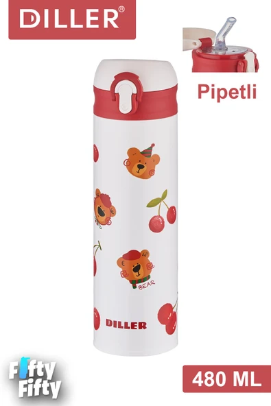DILLER 480 ML Pipetli Paslanmaz Çelik Termos Vacum Cup Kilitli Kapak -FFDILLERD9228 ürün görseli