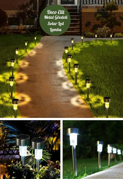 20'li Metal Gövdeli Beyaz Ledli Solar Güneş Enerjili Bahçe Lambası 30 cm Saplama