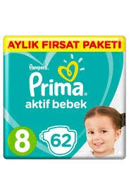 PRİMA AKTİF BEBEK NO:8 EKONOMİK PAKET +17 KG 62 ADET