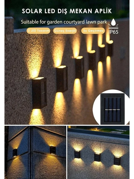 1 Adet Yeni Nesil Solar Çift Yönlü Duvar Lambası Güneş Enerjili Solar Aydınlatma Modern Dekorasyon