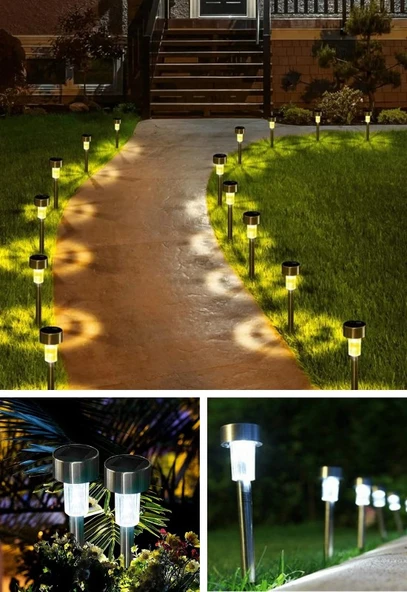 20'li Metal Gövdeli Beyaz Ledli Solar Güneş Enerjili Bahçe Lambası 30 cm Saplama - 2
