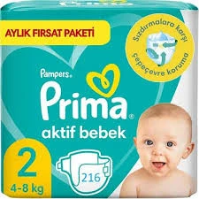 PRİMA AKTİF BEBEK NO:2 EKONOMİK PAKET 4/8 KG 216 ADET
