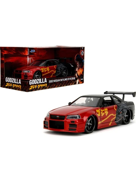 Jada 1:24 Ölçekli Araba Godzilla 2002 Nissan Skyline Gt-r R34