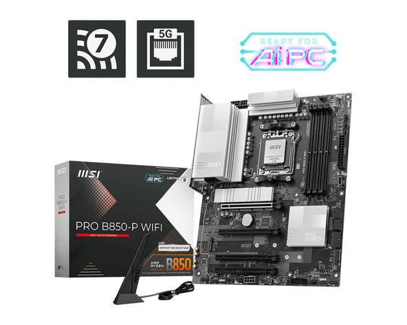 MSI MB PRO B850-P WIFI AM5 DDR5 8200MHZOC HDMI 3x M.2 USB 10Gbs 5G LAN WI-FI 7 ATX