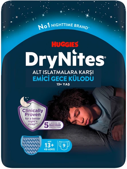 Drynites Emici Gece Külodu/Külot Bez Erkek 13+ Yaş (48-60KG) X Large 9 Adet (Alt Islatmalara Karşı)