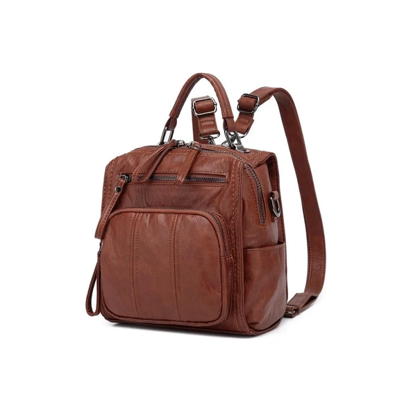 Yıkama Deri Sırt Askılı Kadın Çantası 21K Barcelona 1915 - Resim 4