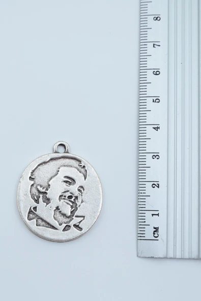Che Guevara Madalyon Gümüş Kaplama Örme Zincir Kolye - Resim 3