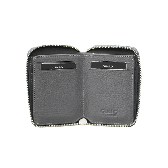 Guard Antrasit  Hakiki Deri Fermuarlı Guti Mat Deri Mini Cüzdan - GRD250207WT1849 - Resim 3