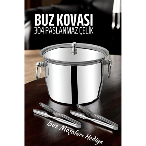 ModaCar Buz Kovası 304 Paslanmaz Çelik ve Buz Maşası Seti Buz Termosu