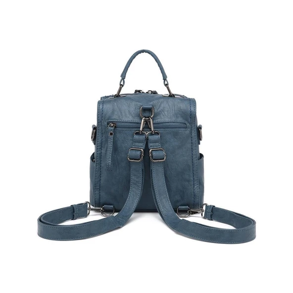 Yıkama Deri Sırt Askılı Kadın Çantası 21K Barcelona 1915 - Resim 3