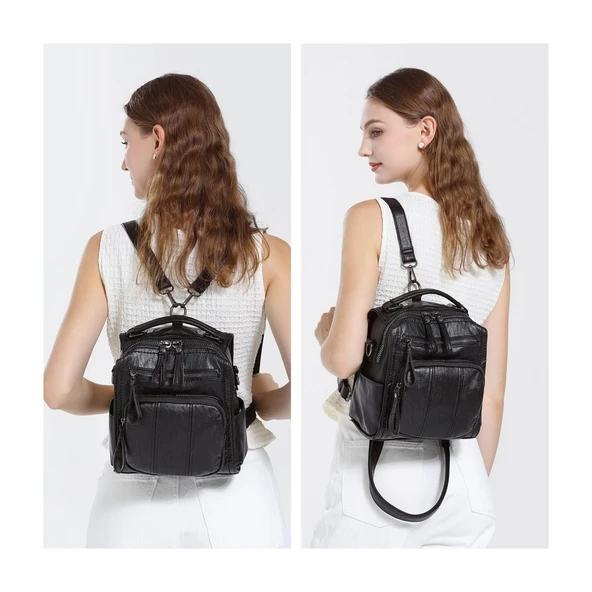 Yıkama Deri Sırt Askılı Kadın Çantası 21K Barcelona 1915 - Resim 5