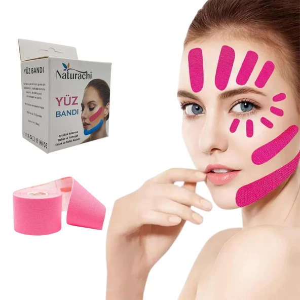 Beauty Tape Yüz Yogası İçin Kinesio Tape Face Tape Yüz Germe Bandı Pembe Renk
