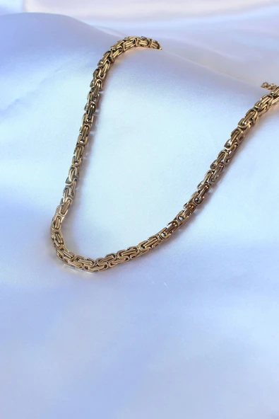 316L Çelik Gold Renk Kral Zincir Model Erkek Kolye - 2