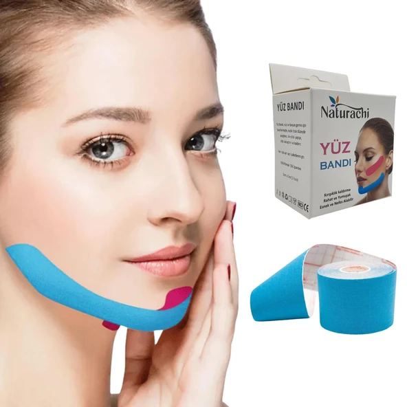 Beauty Tape Yüz Yogası İçin Kinesio Tape Face Tape Yüz Germe Bandı Mavi Renk