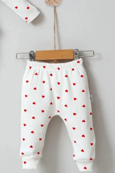 Kalp Desenli Şapkalı 3'lü Kız Bebek Takımı - 3