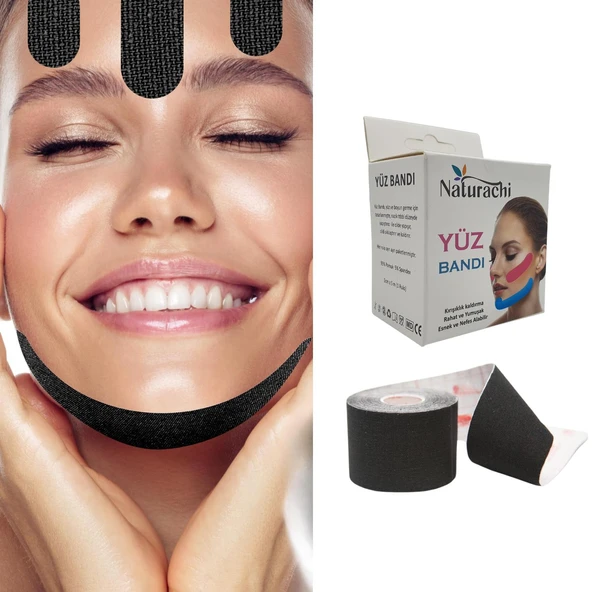 Beauty Tape Yüz Yogası İçin Face Tape Yüz Germe Bandı Siyah Renk