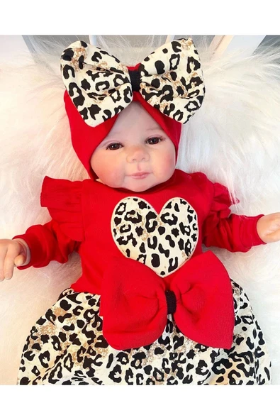 Leopar Desenli Fiyonklu % 100 Pamuk Kız Bebek Tulum - 2