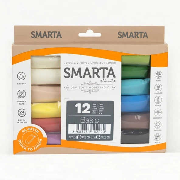 Smarta Hava İle Kuruyan Modelleme Hamuru Seti 12 Renk x 25 gr