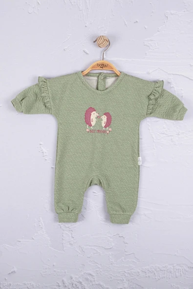 Kirpi Nakışlı % 100 Pamuk Kız Bebek Tulum - 2