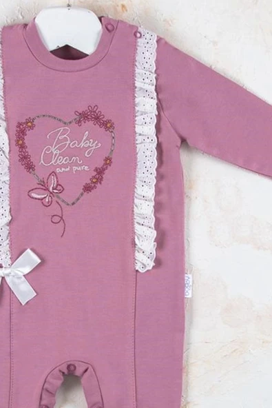 Love Kalp Nakışlı % 100 Pamuk Kız Bebek Tulumu - 2