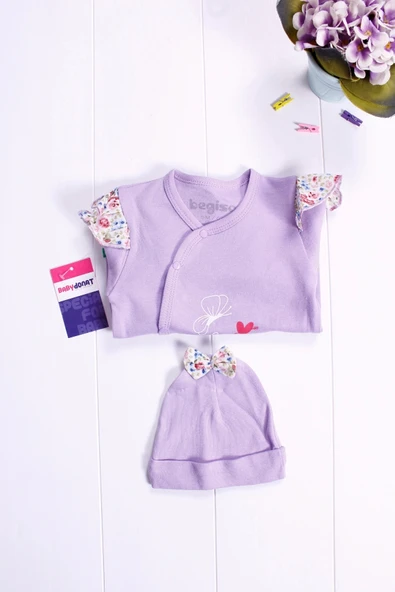 Kelebek Desenli Omuz Detaylı Şapkalı Kız Bebek Tulumu - 4