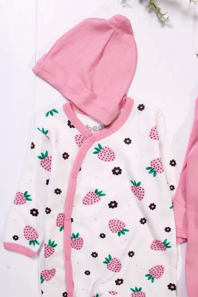 Çilek Desenli Kız Bebek 4'lü Tulum Seti - 2