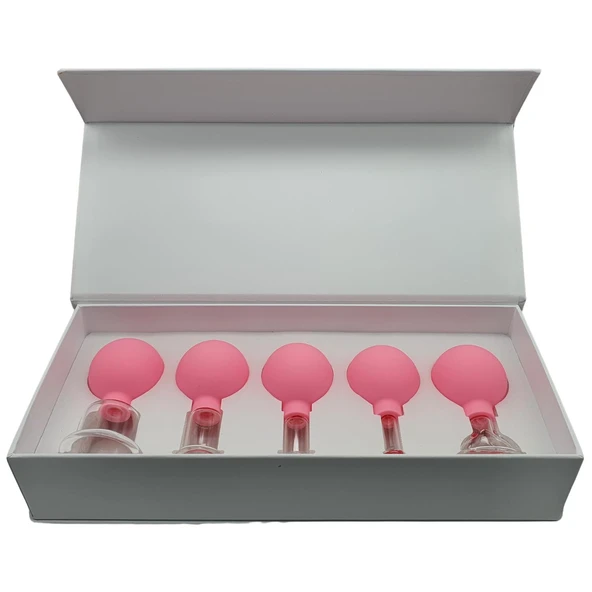 Silikon Vakumlu Cam Yüz Masaj Kupası 5’li Set Pembe Renk ürün görseli