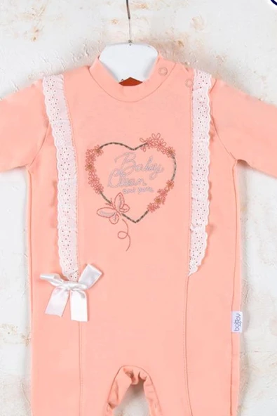 Love Kalp Nakışlı % 100 Pamuk Kız Bebek Tulumu - 2