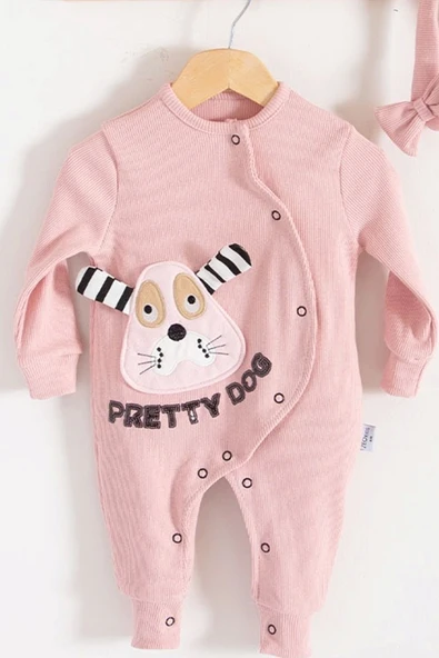 Pretty Dog Nakışlı Bandanalı % 100 Pamuk Kız Bebek Tulumu - 2