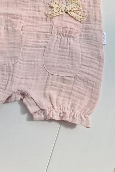 Müslin Kumaş Çiçek Nakışlı Pamuklu Kız Bebek Tulum - 4