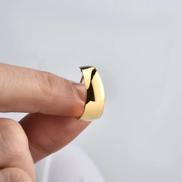 14 Ayar Altın Kaplama Geniş Bant Zarif  C  Gümüş Küpe - E00284 - Resim 3