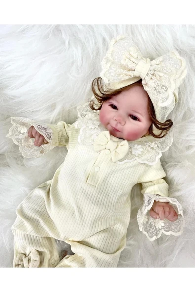 Dantel Yaka Detaylı Şapkalı 2'Li Kız Bebek Tulum - 2