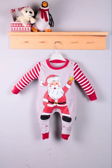 Noel Baba Detaylı Bebek Tulum % 100 Pamuk