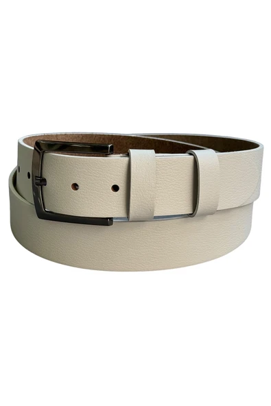 Beyaz Hakiki Deri Damar Desenli 4 cm.lik Unisex Spor Kemer - 2