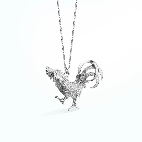 14 Ayar Altın Kaplama Tasarım Horoz Gümüş Kolye - CN00443 - 6