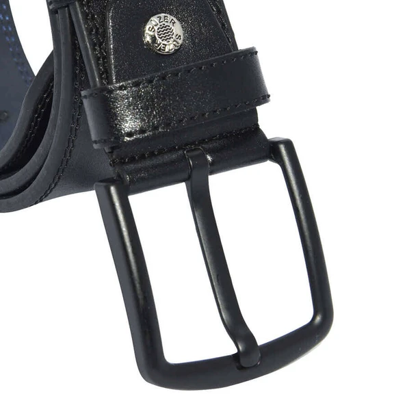 Siyah Suni Deri Çift Dikişli Model 4.5 cm.lik Unisex Spor Kemer - Resim 3