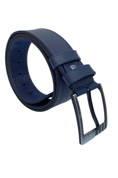 Lacivert Suni Deri Mavi Dikişli Model 4.5 Cm.lik Unisex Spor Kemer - 5