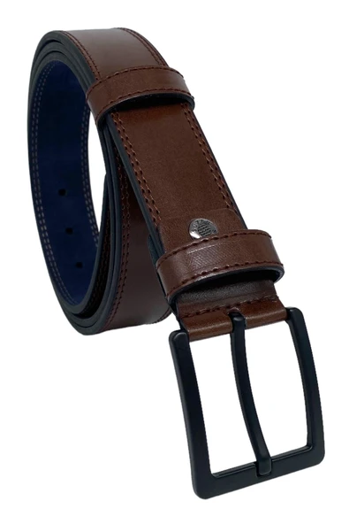 Kahverengi Büyük Beden Suni Deri Çift Dikişli 4 cm.lik Erkek Spor Kemer - Resim 4