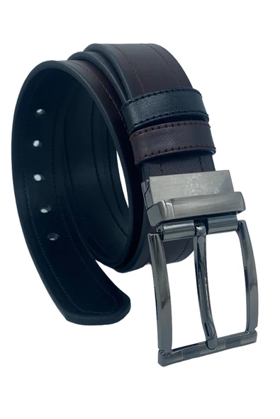 Kahverengi / Siyah Çift Taraflı Suni Deri 4 cm.lik Unisex Spor Kemer ürün görseli