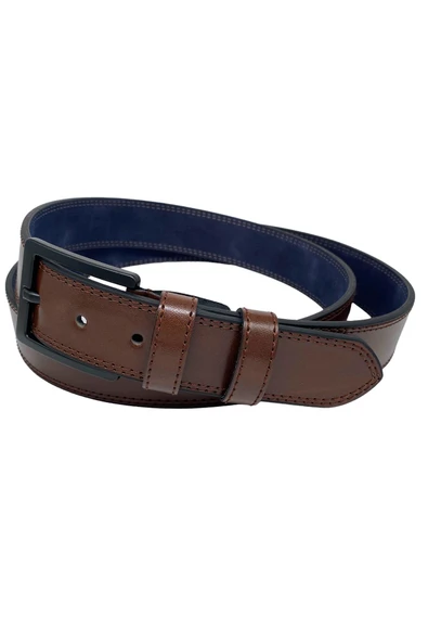 Kahverengi Büyük Beden Suni Deri Çift Dikişli 4 cm.lik Erkek Spor Kemer - Resim 3