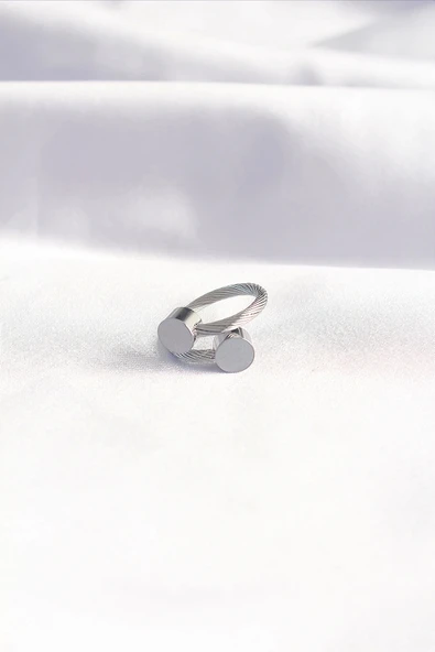 316L Çelik Gümüş Renk Oval Aksesuarlı Burgu Model Bileklik ve Yüzük Kombini - 3