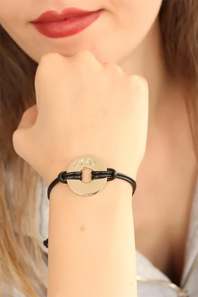 OKAY (İyi) Siyah Deri İpli Unisex Mood Bileklik - EBJ250327W32354
