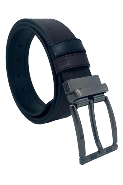 Kahverengi / Siyah Çift Taraflı Suni Deri 4 cm.lik Unisex Spor Kemer - Resim 6